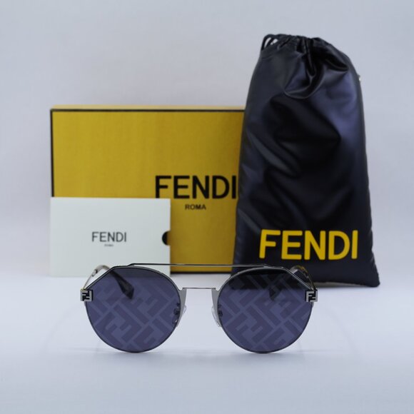 Fendi FE40060U 16X FENDI SKY Round Sunglasses - Silver/Blue with FF Pattern - Picture 2 of 9